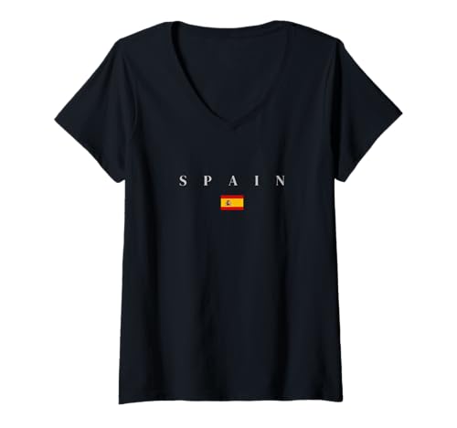 Damen SPAIN Spanien Spanisch T-Shirt mit V-Ausschnitt Damen SPAIN Spanien Spanisch T-Shirt mit V-Ausschnitt von LEVART Nation Flag Souvenir TRAVEL Minimal Design