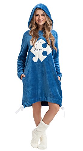 LEVERIE Damen Kuschelpullover/Bademantel (made in EU) in tollem Design, Gr. S, Blau-Puzzle von LEVERIE