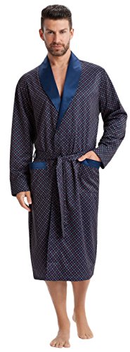 LEVERIE edler und hochwertiger Morgenmantel für Herren mit elegantem Muster, Dunkelblau mit Muster 2, Gr. 3XL von LEVERIE