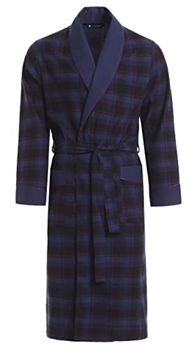 LEVERIE Herren eleganter Bademantel (made in EU) Saunamantel, Morgenmantel Karos dunkelblau/hellblau, Gr. L von LEVERIE