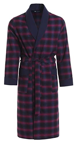 LEVERIE Herren eleganter Bademantel (made in EU) Saunamantel, Morgenmantel Karos dunkelblau/rot, Gr. L von LEVERIE