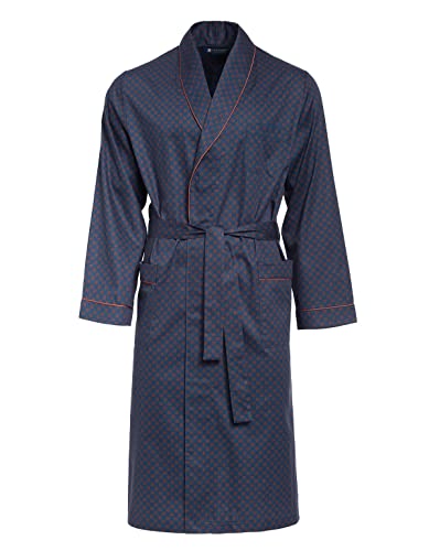LEVERIE Herren eleganter Morgenmantel (made in EU) Saunamantel, Bademantel Punkte dunkelblau/orange, Gr. 4XL von LEVERIE