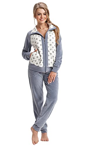 LEVERIE trendiger Damen Wellnessanzug/Hausanzug/Trainingsanzug mit stylischer Sweatjacke & bequemer Hose, made in EU, grau, Gr. S von LEVERIE