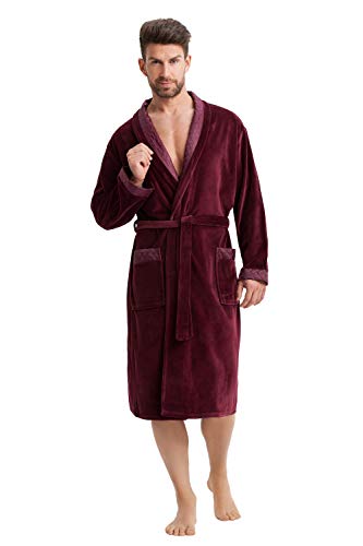 LEVERIE edler und hochwertiger Herren-Bademantel (made in EU), mit weicher Baumwolle, in elegantem Design (M, weinrot) von LEVERIE