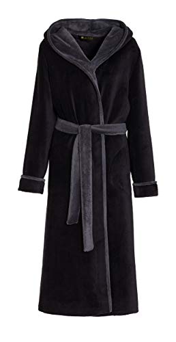 LEVERIE klassischer und kuschelweicher Damen-Bademantel/Morgenmantel/Saunamantel mit Kapuze, schwarz/grau, Gr. XXL LEVERIE klassischer und kuschelweicher Damen-Bademantel/Morgenmantel/Saunamantel mit Kapuze, schwarz/grau, Gr. XXL von LEVERIE