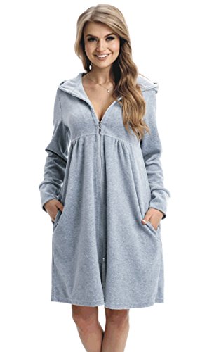 LEVERIE modischer Damen-Bademantel/Morgenmantel/Saunamantel mit gemütlicher Kapuze (XL, Variante 2 grau) von LEVERIE