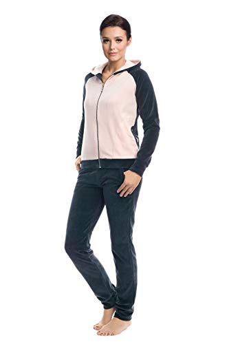 LEVERIE trendiger Damen Wellnessanzug/Hausanzug/Trainingsanzug mit stylischer Sweatjacke & bequemer Hose, made in EU (S (36), Dunkelgrau/Rosa mit Kapuze) von LEVERIE