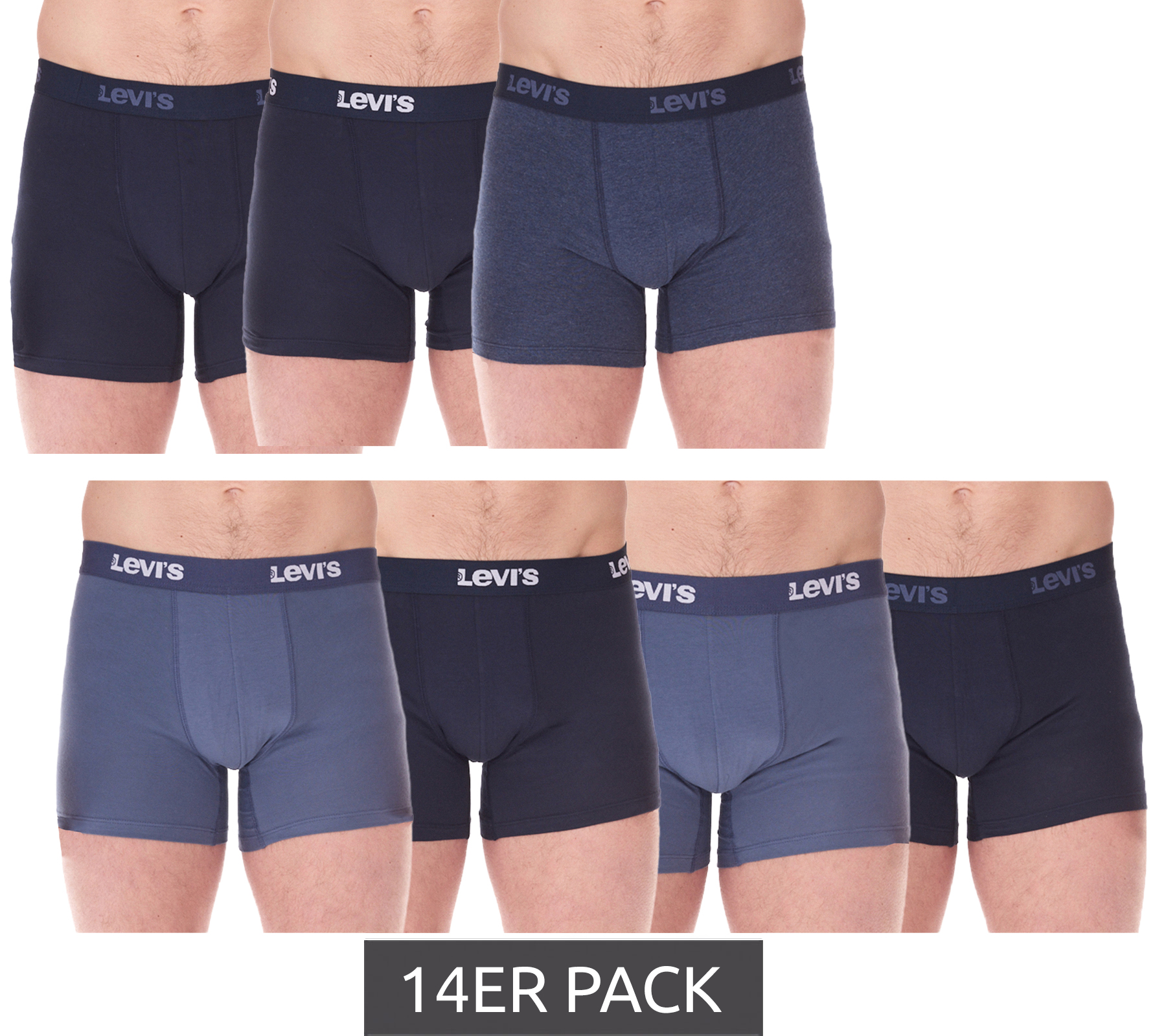 14er Pack LEVI`S Herren Boxershorts Baumwoll-Unterwäsche mit farblichen Akzenten am Bund in Geschenkbox 701225625 002 Blau/Weiß von LEVI´S