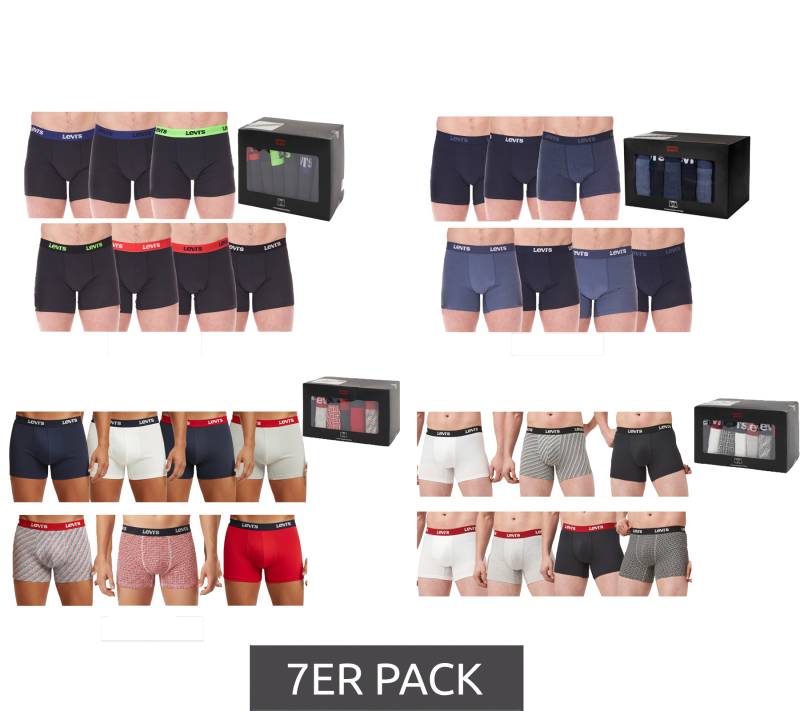 7er Pack LEVI`S Herren Boxershorts Baumwoll-Unterwäsche mit farblichen Akzenten am Bund in Geschenkbox 701225625 00 in Schwarz/Blau/Bunt von LEVI´S
