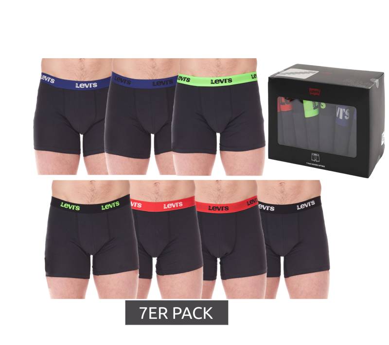 7er Pack LEVI`S Herren Boxershorts Baumwoll-Unterwäsche mit farblichen Akzenten am Bund in Geschenkbox 701225625 001 Schwarz/Grün/Blau/Rot von LEVI´S