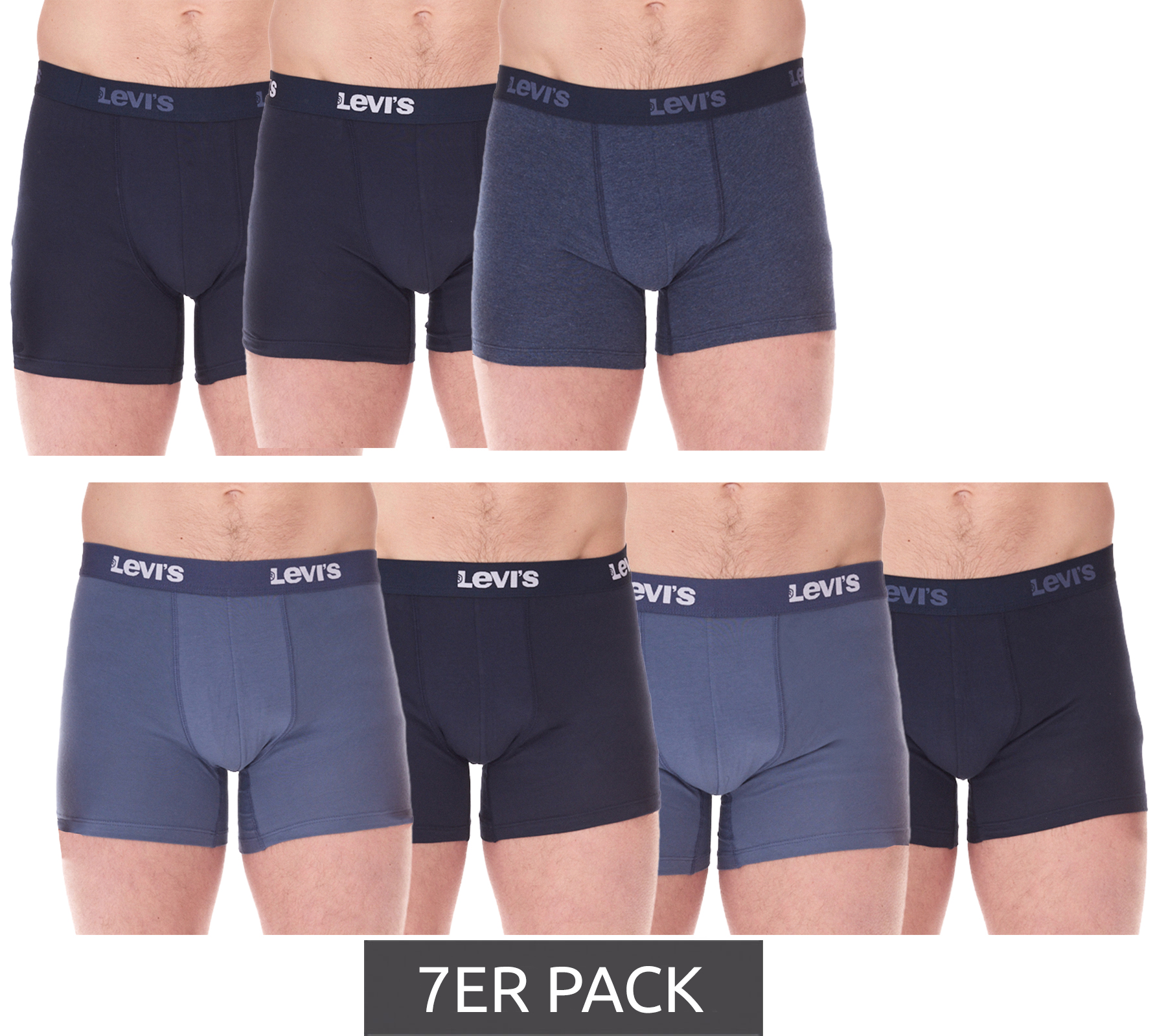 7er Pack LEVI`S Herren Boxershorts Baumwoll-Unterwäsche mit farblichen Akzenten am Bund in Geschenkbox 701225625 002 Blau/Weiß von LEVI´S