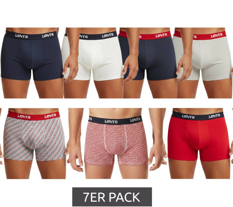 7er Pack LEVI`S Herren Boxershorts Baumwoll-Unterwäsche mit farblichen Akzenten am Bund in Geschenkbox 701225625 004 Navy/Rot/Weiß/Grau von LEVI´S