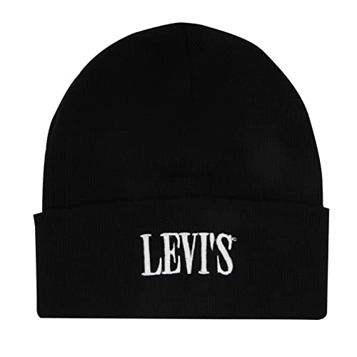 LEVIS FOOTWEAR AND ACCESSORIES Unisex Smaller Serif Logo Beanie, Noir, Einheitsgröße von LEVIS FOOTWEAR AND ACCESSORIES