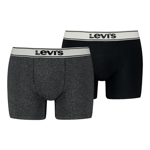 2er Pack Levi's Herren Boxershorts Unterhosen Boxer Briefs Cotton Stretch, Farbe:Mehrfarbig, Größe:2XL, Artikel:-001 Black/Grey Heather von LEVIS