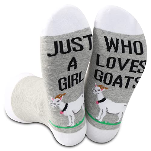 LEVLO 2 Paar Ziegensocken für Ziegenliebhaber Geschenk Just A Girl Who Loves Goats Neuheit Socken für Frauen Mädchen, Wer liebt Ziegen, Large von LEVLO