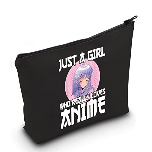 LEVLO Anime-Fans, Make-up-Tasche, Anime-Liebhaber, Geschenk, Just A Girl Who Really Loves Anime, Kosmetiktasche für Damen und Mädchen, Loves Anime Black, Kosmetiktasche von LEVLO