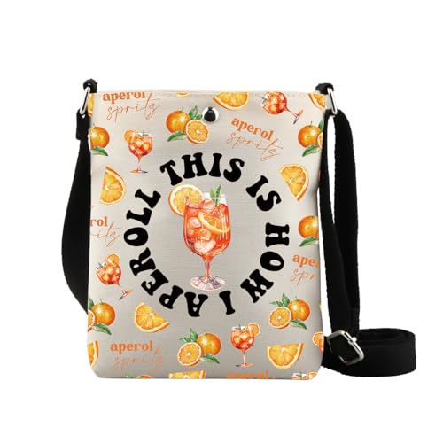 LEVLO Aperol Spritz Geschenk Aperol Spritz Brautjungfer Geldbörse Schultertasche Italienisch Junggesellinnenabschied Cocktail Sommer Strand Crossbody Tasche, How I Aperoll Cb2, large von LEVLO