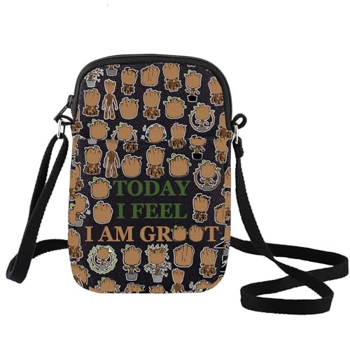 LEVLO Flora Colossus Crossbody-Tasche, Cartoon-Liebhaber, inspiriertes Geschenk heute I Feel I Am Flora Colossus Umhängetasche, Groot C Black, Medium von LEVLO