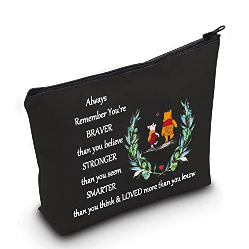 LEVLO Freundschafts-Kosmetiktasche, Geschenk für Freunde, Freundschaft, You Are Braver Stronger Smarter Than You Think, Make-up-Tasche mit Reißverschluss für Frauen und Mädchen, Winnie Black, von LEVLO