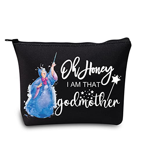 LEVLO Kosmetiktasche für Patentante, Geschenk für Feen-Patentante, Fans von Oh Honey I'm That Godmother, Make-up-Tasche mit Reißverschluss für Frauen und Mädchen, Godmother Black, Kosmetiktasche von LEVLO