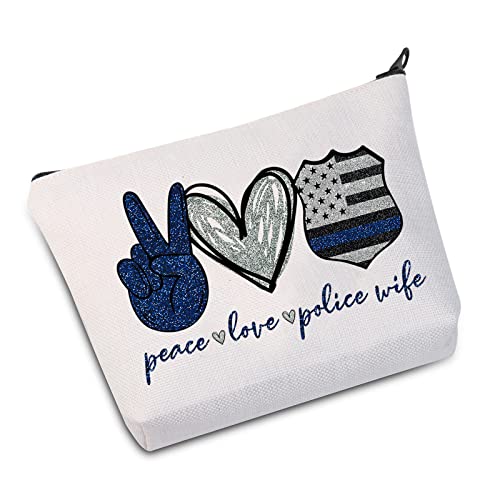 LEVLO Kosmetiktasche für Polizei, Ehefrau, stolz, Polizei, Frau, Geschenk, Frieden, Liebe, Make-up, Reißverschluss, Tasche für Polizei, Verlobte, Peace Love Police Wife, Kosmetiktasche von LEVLO