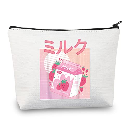 LEVLO Retro 90er Jahre japanische Anime Kosmetiktasche Anime Kawaii Liebhaber Geschenk Kawaii Erdbeere Milch Shake Make-up Reißverschluss Tasche für Frauen Mädchen Tees, Erdbeermilchbeutel, Large von LEVLO