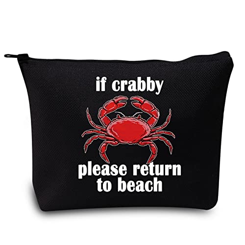 LEVLO Kosmetiktasche mit Aufschrift "If Crabby Please Return To Beach", für Frauen und Mädchen, Rückkehr zum Strand, Schwarz, Kosmetiktasche von LEVLO