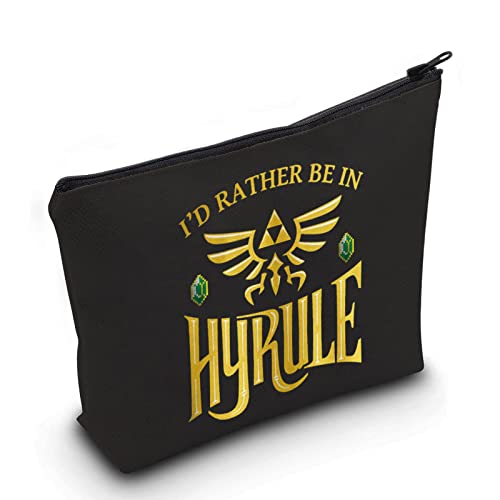 LEVLO Kosmetiktasche mit Cartoon-Spiel-Motiv, inspiriert von Gamer I'd Rather Be In Hyrule Make-up-Tasche mit Reißverschluss für Frauen und Mädchen, Hyrule Black, Kosmetiktasche von LEVLO