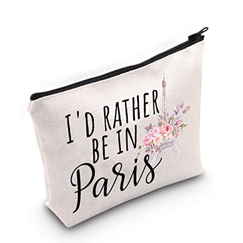 LEVLO Lustige Kosmetiktasche mit Eiffelturm, Make-up-Tasche, Frankreich, Paris, Reisende, Geschenke "I'd Rather Be In Paris", Make-up-Tasche für Frauen und Mädchen, Be In Paris, Kosmetiktasche von LEVLO