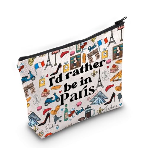 LEVLO Kosmetiktasche mit lustigem Eiffelturm, Motiv: Frankreich, Paris, Reisende, Geschenke, I'd Rather Be In Paris, Make-up-Tasche mit Reißverschluss für Damen, In Paris M Bag, Kosmetiktasche von LEVLO