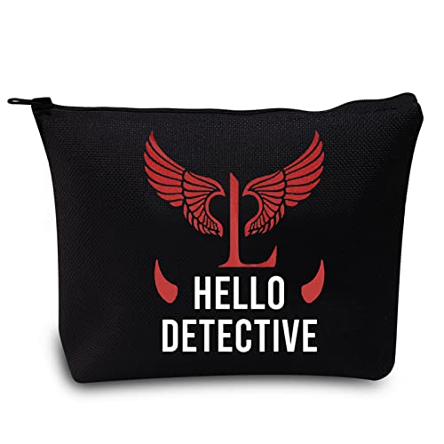 LEVLO Lucifer TV-Show Kosmetiktasche Lucifer Morningstar Geschenk Hello Detective Lucifer Make-up Reißverschluss Tasche für Frauen Mädchen, Hello Detective Black, Kosmetiktasche von LEVLO