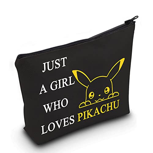 LEVLO Lustige Cartoon-Kosmetiktasche, Anime-Thema, Fans, Geschenk "Just A Girl Who Loves Pika", Make-up-Tasche mit Reißverschluss für Frauen und Mädchen, Loves Pika Black, Make-up-Tasche von LEVLO