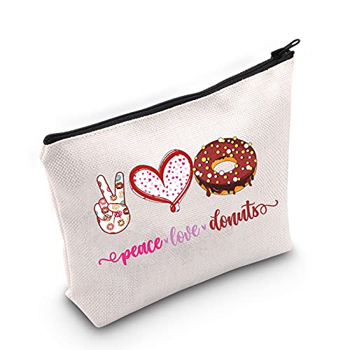 LEVLO Lustige Donut-Kosmetiktasche für Donut-Liebhaber, Geschenk, Frieden, Liebe, Donuts, Make-up, Reißverschluss, Tasche für Frauen und Mädchen, Friedensliebe Donuts von LEVLO