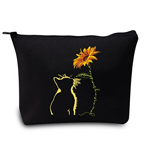 LEVLO Lustige Kosmetiktasche für Katzenliebhaber, Geschenke Katze, You Are My Sunshine, Make-up-Tasche mit Reißverschluss für Frauen, Mädchen, Teenager, Cat Sunshine Black, Large, Make-up-Tasche von LEVLO