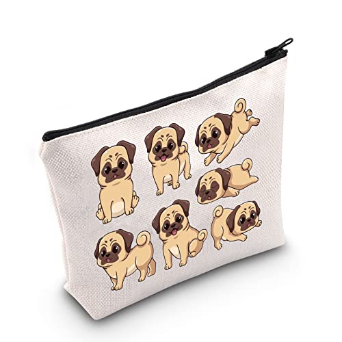 LEVLO Lustige Kosmetiktasche für Mops, Hundeliebhaber, Geschenk, Mops, Hund, Make-up, Reißverschluss, Tasche für Frauen und Mädchen, Lustiger Mops-Hund, Kosmetiktasche von LEVLO