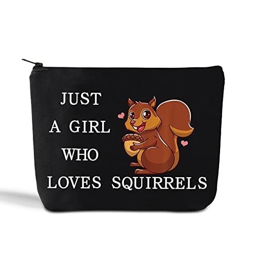 LEVLO Lustige Kosmetiktasche mit Eichhörnchen-Motiv, Tierliebhaber, Geschenk für Mädchen, das Eichhörnchen liebt, Geschenk für Frauen und Mädchen, Loves Squirrel Black von LEVLO