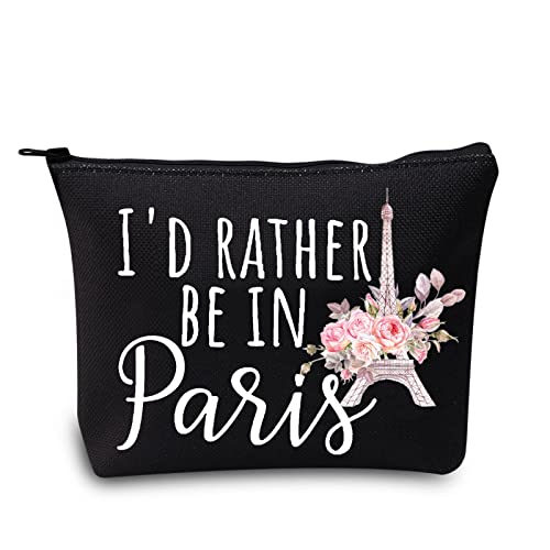 LEVLO Lustige Kosmetiktasche mit Eiffelturm, Make-up-Tasche, Frankreich, Paris, Reisende, Geschenke "I'd Rather Be In Paris", Make-up-Tasche für Frauen und Mädchen, Be in Paris Black, Kosmetiktasche von LEVLO