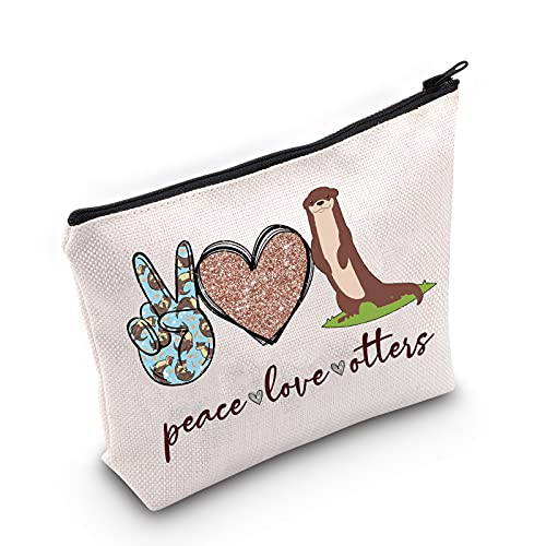 LEVLO Lustige Otter Kosmetiktasche für Tierliebhaber, Geschenk für Frieden, Liebe, Otters, Make-up-Tasche, Reißverschluss, Geschenk für Frauen und Mädchen, Ottern, Frieden, Liebe, Kosmetiktasche von LEVLO