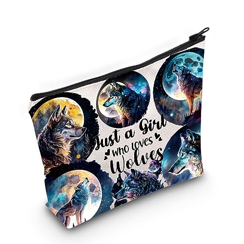 LEVLO Lustige Wolf-Kosmetiktasche, Tierliebhaber, Geschenk, nur ein Mädchen, das Wölfe liebt, Make-up-Tasche mit Reißverschluss, Wolfsliebhaber, Geschenk für Frauen und Mädchen, Wölfe, Make-up-Tasche von LEVLO