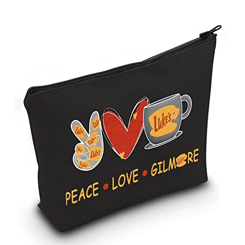 LEVLO Lustige Mädchen inspirierte Kosmetiktasche Lukes Fans Geschenk Peace Love Lukes Make-up Reißverschluss Beutel Tasche Für Freund Familie BFF, Peace Lukes Schwarz, Make-up-Tasche von LEVLO