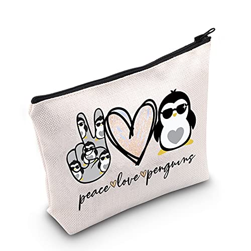 LEVLO Lustige Pinguin-Kosmetiktasche, Tierliebhaber, Geschenk, Frieden, Liebe, Pinguine, Make-up, Reißverschluss, Tasche, Pinguine, Liebhaber, Geschenk für Frauen und Mädchen, Peace Love Pinguine, von LEVLO