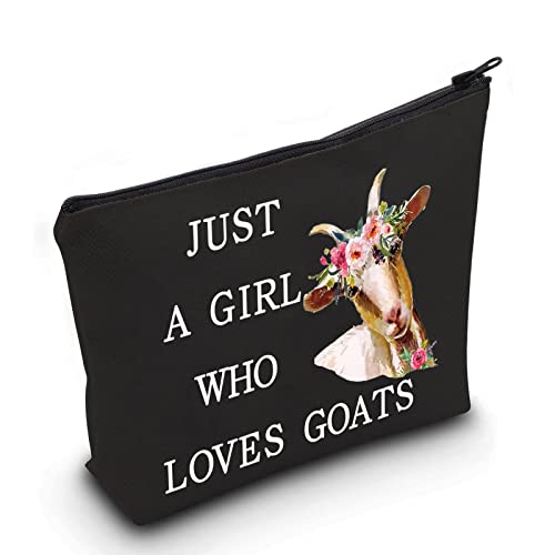 LEVLO Lustige Ziegen-Kosmetiktasche, Tierliebhaber-Geschenk, Just A Girl Who Loves Goats Make-up-Tasche mit Reißverschluss, Geschenk für Frauen und Mädchen, Loves Goats Black, Kosmetiktasche von LEVLO