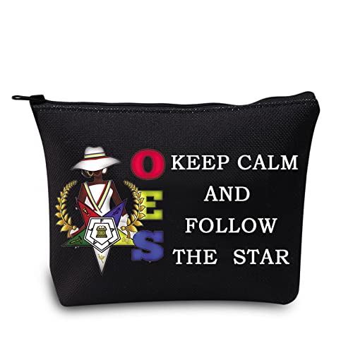 LEVLO Order of The Eastern Star Sorority Kosmetiktasche OES Sorority Gift Keep Calm And Follow The Star Make-up-Tasche mit Reißverschluss für Frauen und Mädchen, Follow the Star Black, 0 von LEVLO