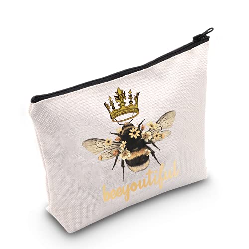 LEVLO Lustige Queeen Bee Kosmetiktasche Make-up-Tasche Boss Lady Crown Alpha Geschenk Beeyoutiful Queeen Bee Make-up Reißverschluss Tasche für Frauen Mädchen Imker, Wunderschön, Kosmetiktasche von LEVLO