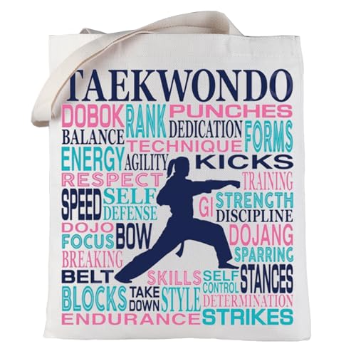 LEVLO Taekwondo Mädchen Canvas Tragetasche Geschenk für Taekwondo Liebhaber Taekwondo Coach Schultertasche Kampfsport Fans Geschenk, Taekwondo-Tragetasche von LEVLO