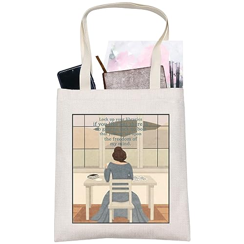 LEVLO Virginia Woolf Book Tragetasche Retro Literarisches Zitat Geschenkset Upon The Freedom Of My Mind Schultertasche Buchgeschenk, Lock Up Your Libraries Tote von LEVLO