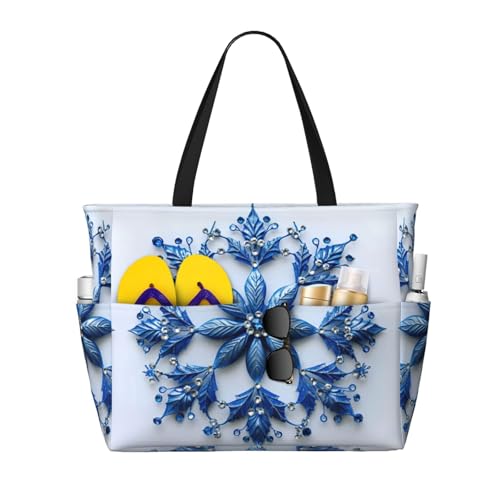 Blaue Reisetasche mit weihnachtlichem Schneeflocken-Druck, großes Fassungsvermögen, für Damen, Strand-Tragetasche, Seesack, für Reisen, Fitnessstudio, Urlaub von LEVNDIEJ