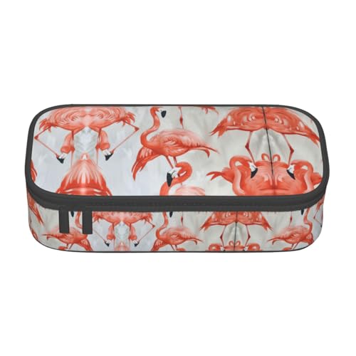 LEVNDIEJ Federmäppchen mit Flamingos auf weißem Druck, großes Fassungsvermögen, Stifteetui, Organizer, für College, Arbeit, Reisen von LEVNDIEJ