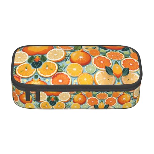 LEVNDIEJ Federmäppchen mit Zitrusfrucht-Muster, großes Fassungsvermögen, Stifteetui, Organizer, für College, Arbeit, Reisen von LEVNDIEJ