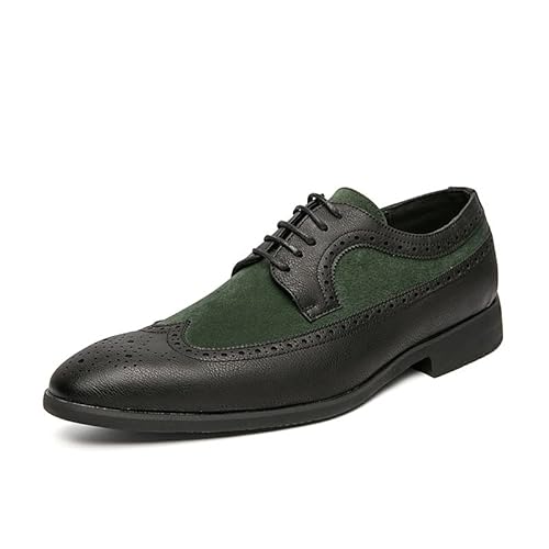 LEWGEL Formelle Anzugschuhe für Herren, Schnürung, zweifarbig, Flügelspitze, braun und grün, Derbyschuhe, PU-Leder, niedriger Top, Blockabsatz, Gummisohle, klassisch, schwarz / grün, 39 2/3 EU von LEWGEL